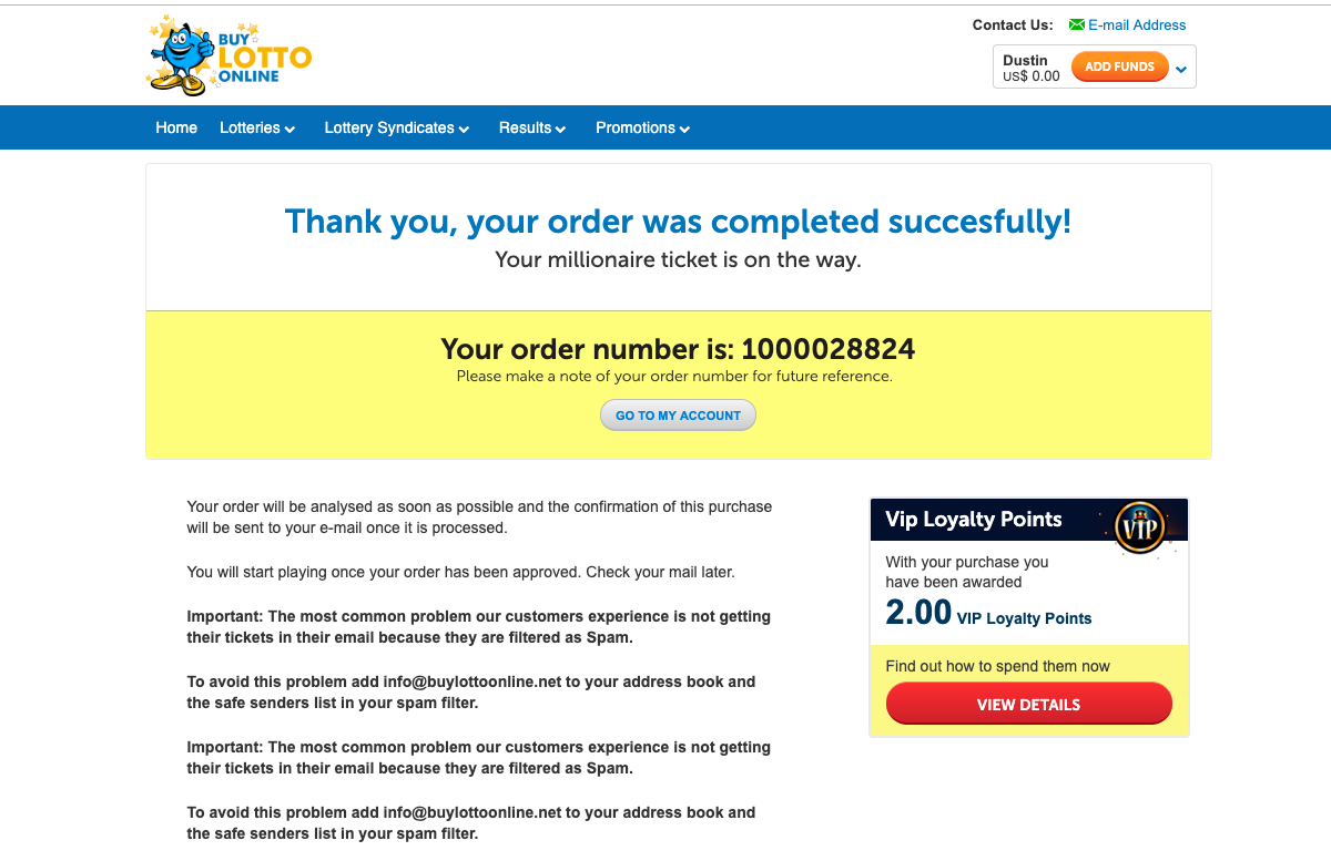 纽约乐透购买完成