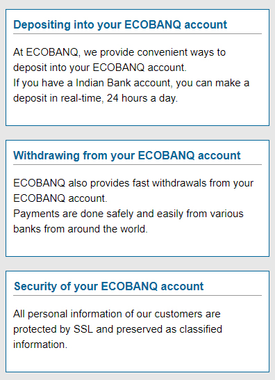 使用 ECOBNAQ 存款